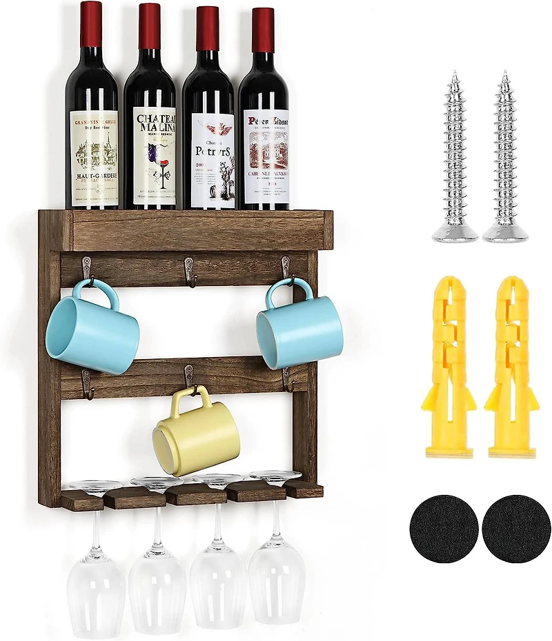 NEX™ 16" Rustic Brown Wood Wall-Mounted Coffee Mug Rack