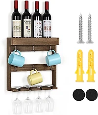 NEX™ 16" Rustic Brown Wood Wall-Mounted Coffee Mug Rack