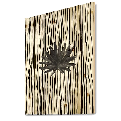 Designart - Black and White Tropical Leaf On Striped III