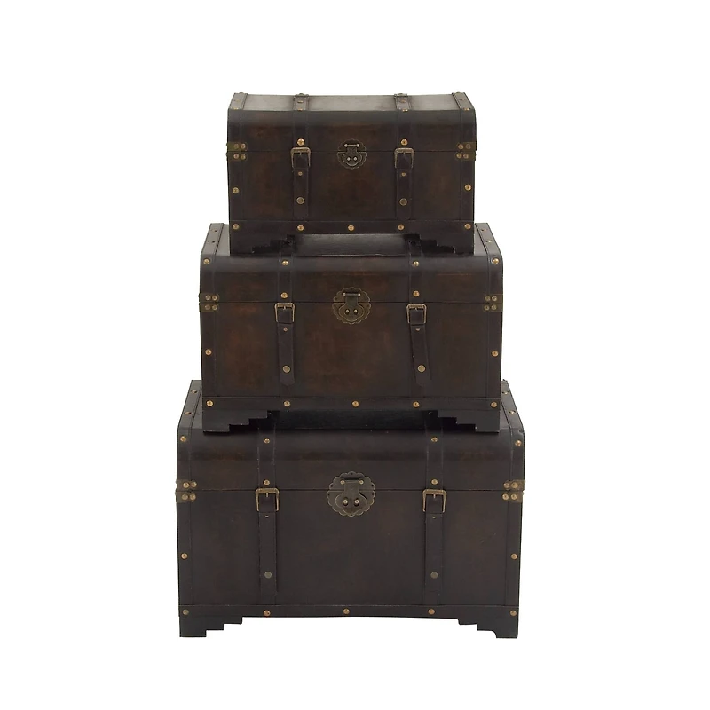 Set of 3" Brown Wood Traditional Trunk, 28", 24", 20"