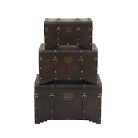 Set of 3" Brown Wood Traditional Trunk, 28", 24", 20"