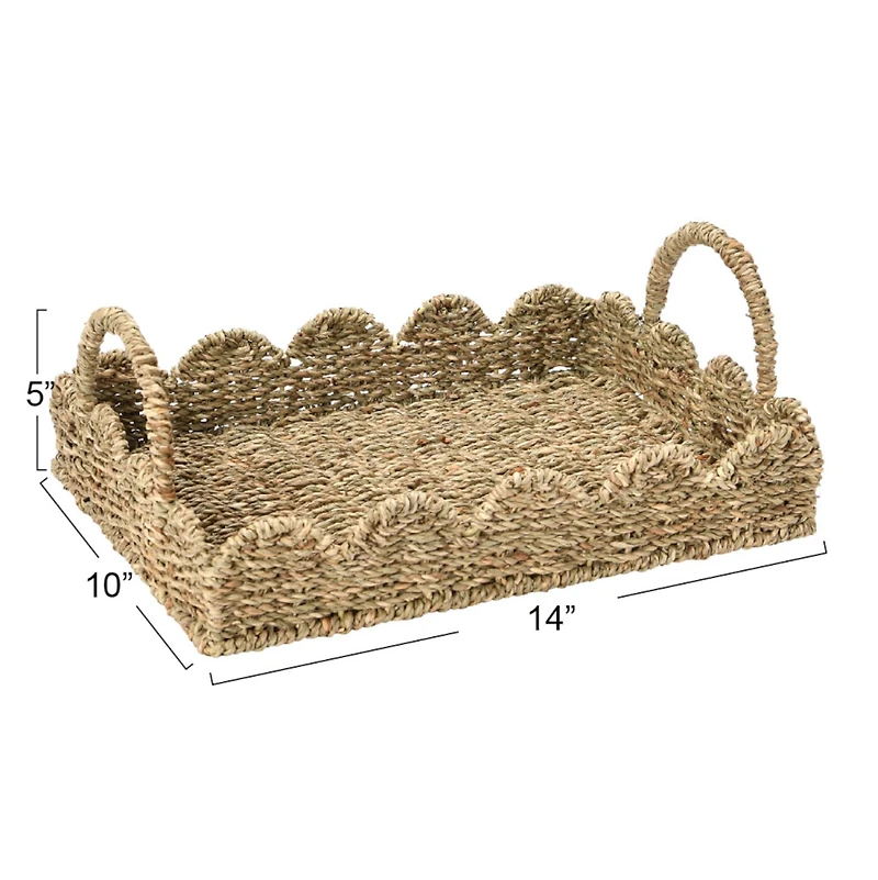 Household Essentials 14" Seagrass Tray with Scalloped Edge