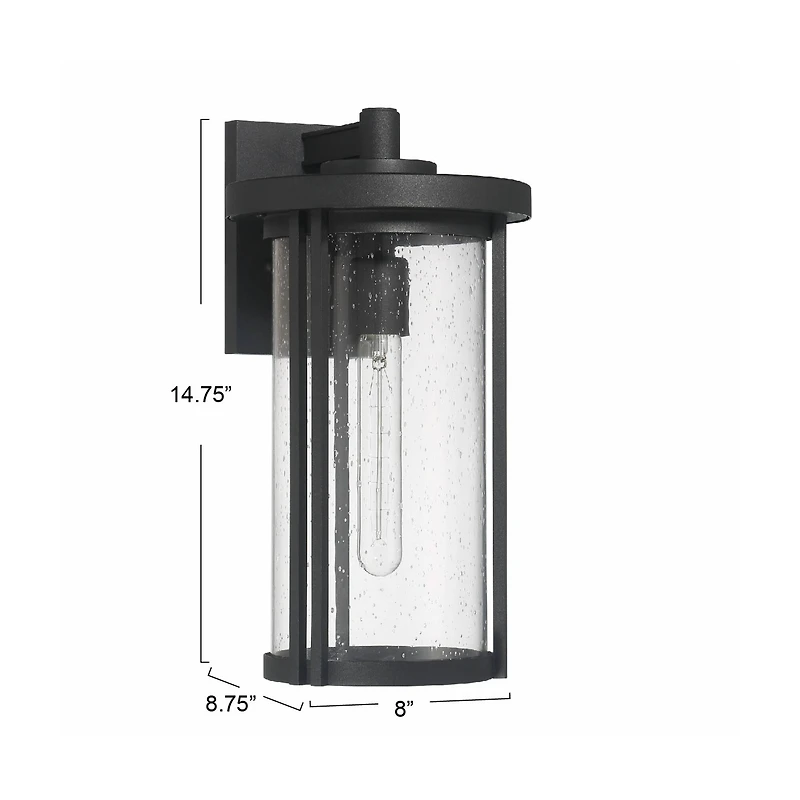 Hello Honey® Maude Matte Black Modern Cylindrical Metal & Glass Wall Mounted Outdoor Wall Light