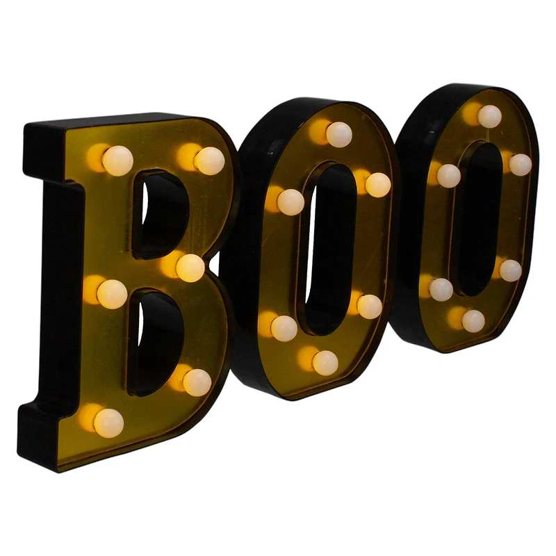 6.5" Lighted Black & Gold BOO Halloween Marquee Sign