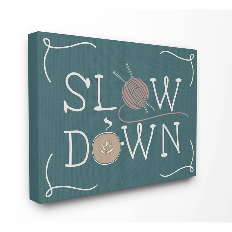Stupell Industries Teal Slow Down Yarn & Coffee Wall Art