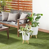 Set of 2 Grey Polystone Contemporary Planter, 14", 16"