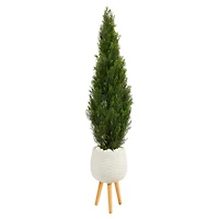 5ft. Cedar Artificial Tree in White Planter with Stand (Indoor/Outdoor)