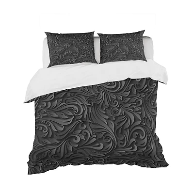 Designart '3D leaves in Shades of Black' Modern & Contemporary Bedding Set