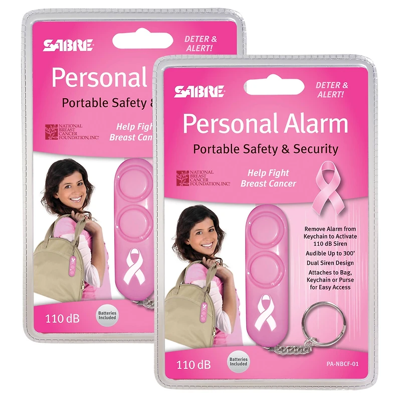 SABRE® Pink NBCF Personal Alarm, 2ct.