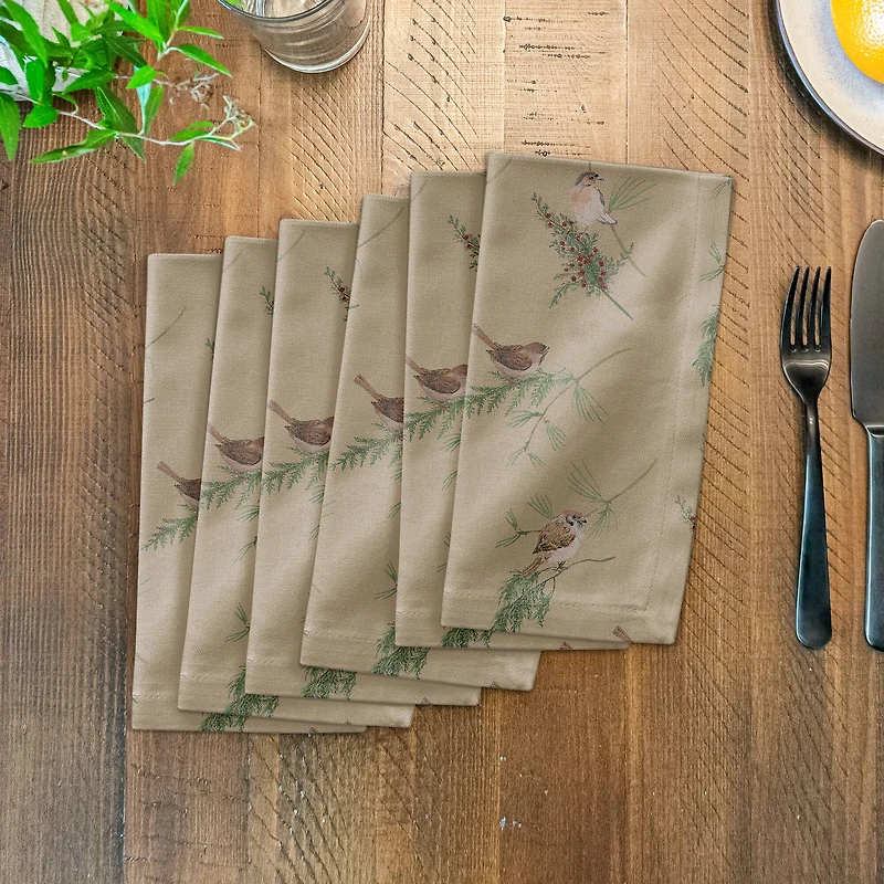 Pine Birds on Brown Cotton Twill Napkin