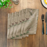 Pine Birds on Brown Cotton Twill Napkin
