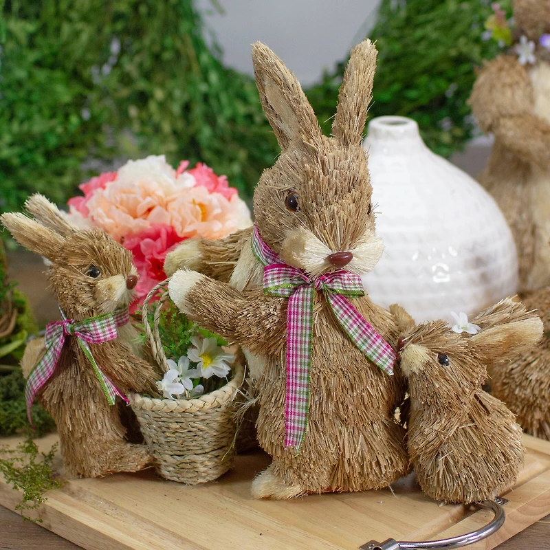 12.5" Sisal Mommy & Baby Bunnies Easter Figure