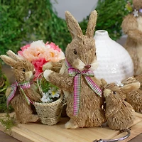 12.5" Sisal Mommy & Baby Bunnies Easter Figure