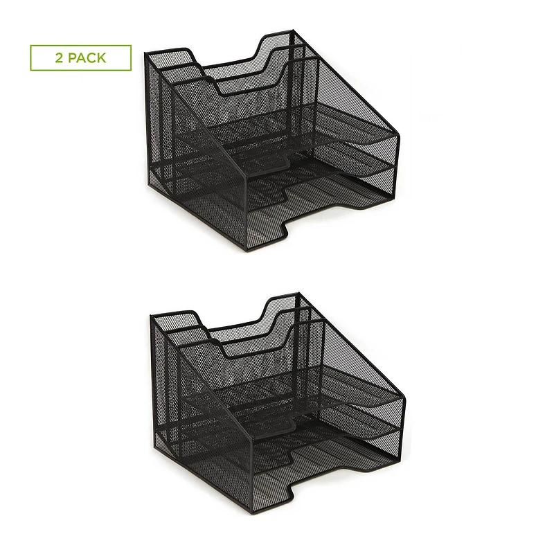 Mind Reader 2 Pack Black 3-Tiered Desk Organizer Tray