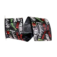 JAM Paper 2.5" x 10yd. Black Holiday Greetings Wired Ribbon