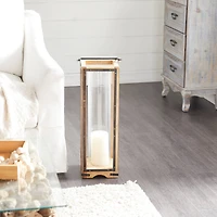 Brown Mango Wood Traditional Candle Holder Lantern, 31" x 8" x 8"