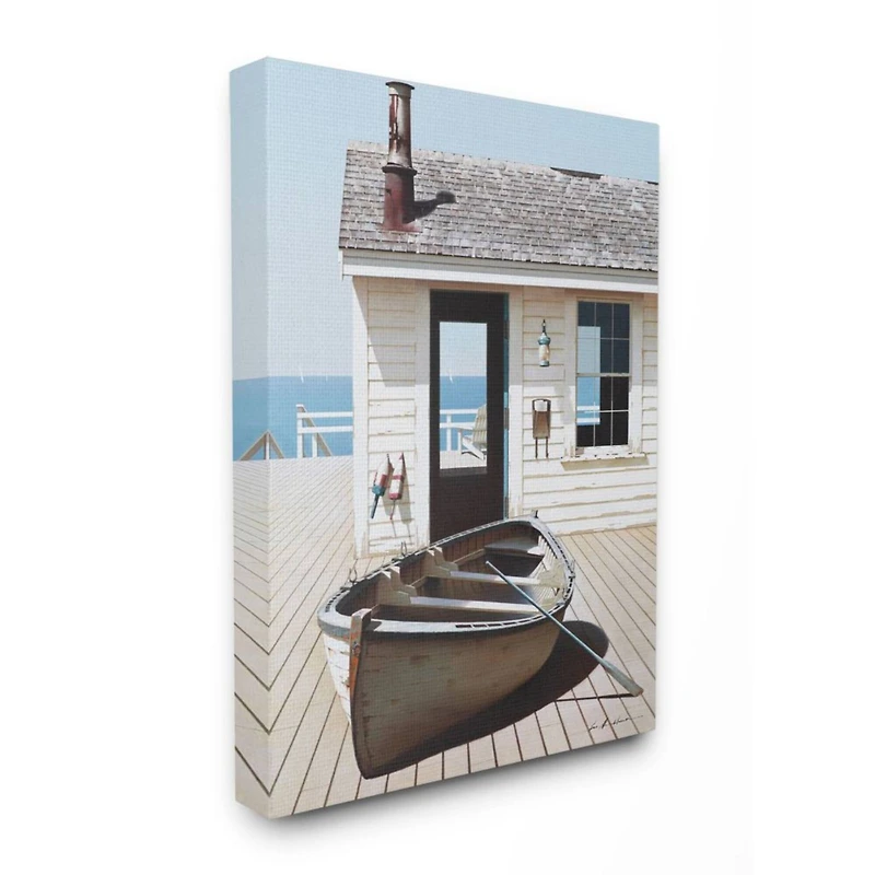Stupell Industries Boat On Boardwalk Tranquil Coastal Boathouse Canvas Wall Art
