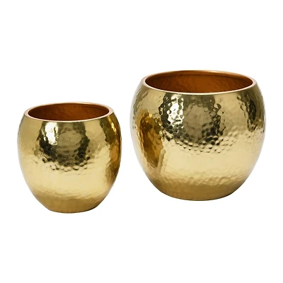 Hello Honey® Brass Finish Hammered Metal Planters Set