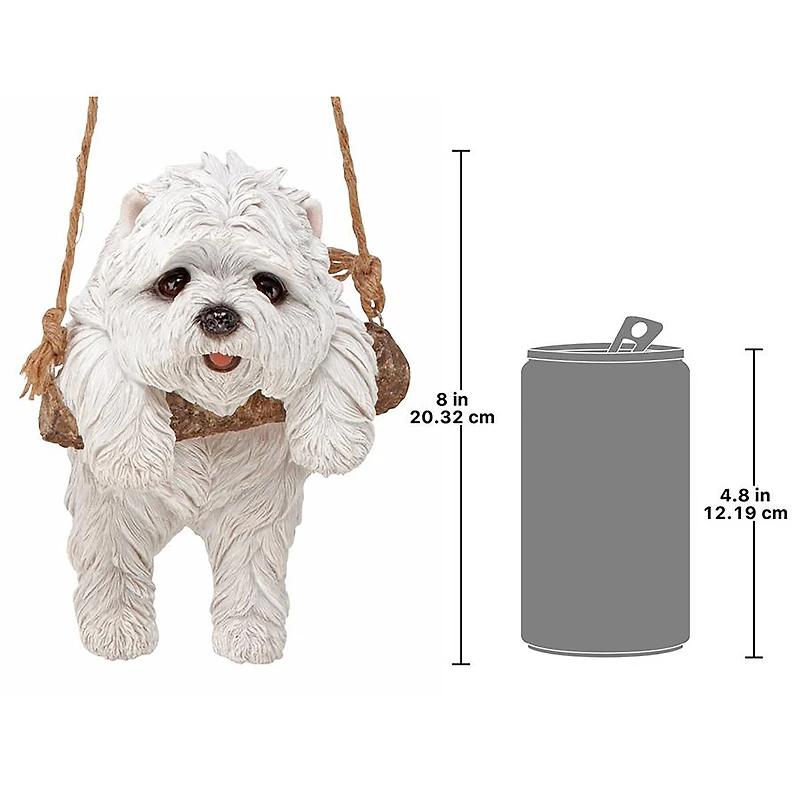 Design Toscano 8" White Maltese Puppy on a Perch Hanging Dog Sculpture