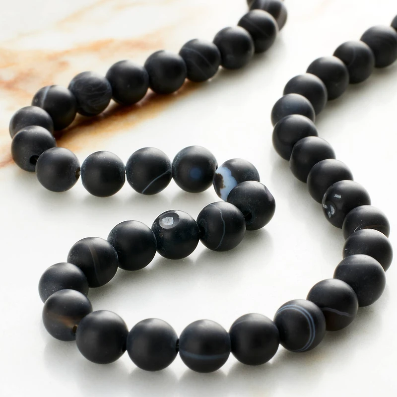 Black Matte Striped Agate Round Beads, 6mm by Bead Landing™