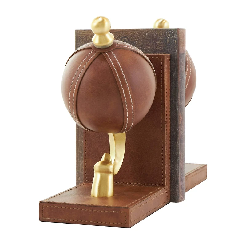 9" Brown Leather Globe Handmade Stitched Bookends Set