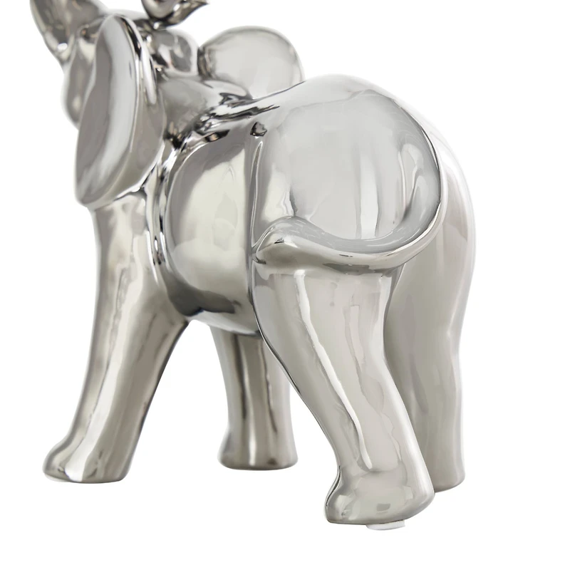 10" Silver Ceramic Elephant Standing Sculpture