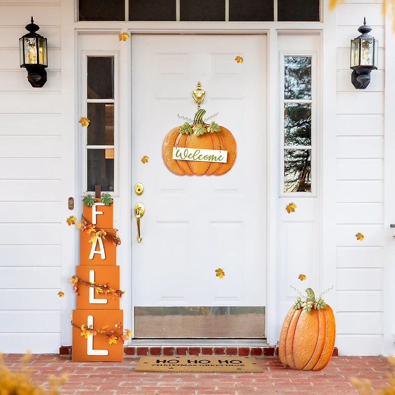 Glitzhome® 2ft. Fall Metal Embossed Glitter Pumpkin Yard Stake, 2ct.