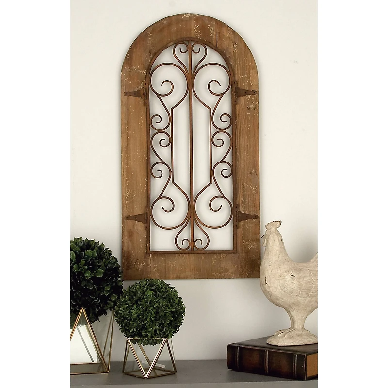 Brown Rustic Metal & Wood Arched Gate Wall Décor