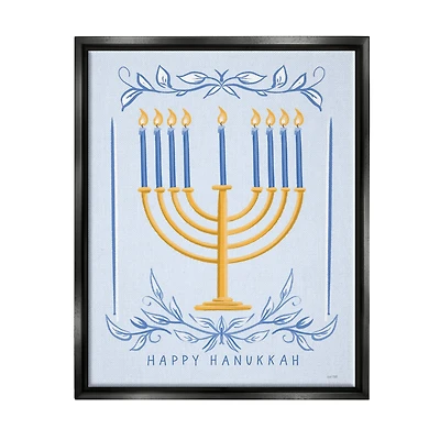 Stupell Industries Happy Hanukkah Botanical Menorah Framed Floater Canvas Wall Art