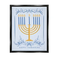 Stupell Industries Happy Hanukkah Botanical Menorah Framed Floater Canvas Wall Art