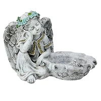 10" Gray Resting Angel Bird Feeder Garden Statue