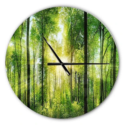 Designart Forest With Rays Of Sun Panorama Wall Clock