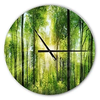 Designart Forest With Rays Of Sun Panorama Wall Clock