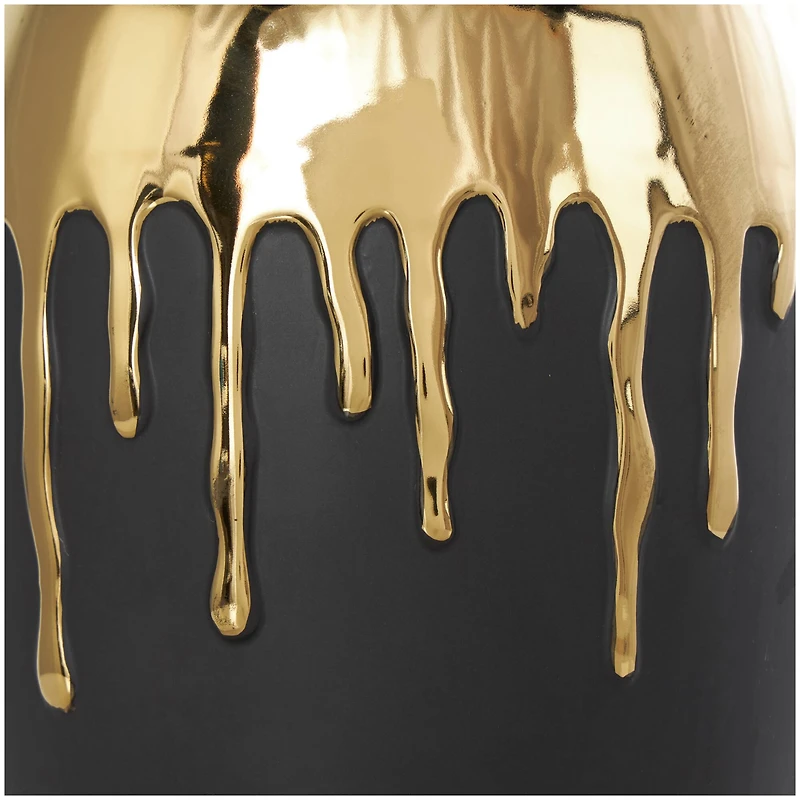 CosmoLiving by Cosmopolitan 13" Ceramic Vase with Abstract Gold Melting Drips