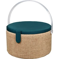 SINGER® Large Burlap Fabric Premium Round Sewing Basket with Travel Sewing Kit