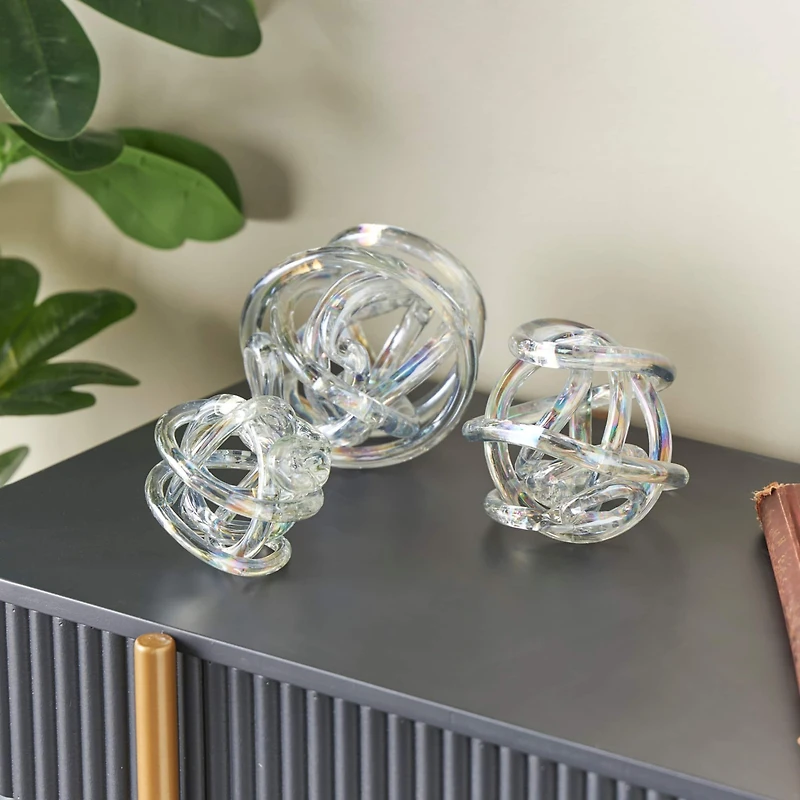 Clear Glass Knotted Ball Sculpture Set
