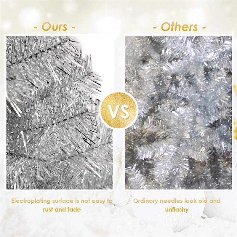 Costway 6ft. Unlit Silver Slim Pencil Tinsel Artificial Christmas Tree