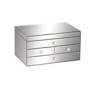 Silver Mirror and Wood Glam Jewelry Box, 6" x 11" x 9"