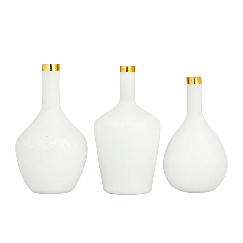 Set of 3" White Glass Glam Vases, 13" x 8" x 8"