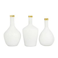 Set of 3" White Glass Glam Vases, 13" x 8" x 8"