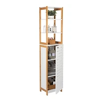 Organize It All Rendition 68" White 6-Shelf Bamboo High Cabinet