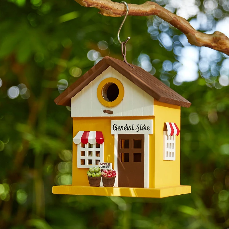 Glitzhome® 9.5" Modern Yellow Wood General Store Birdhouse