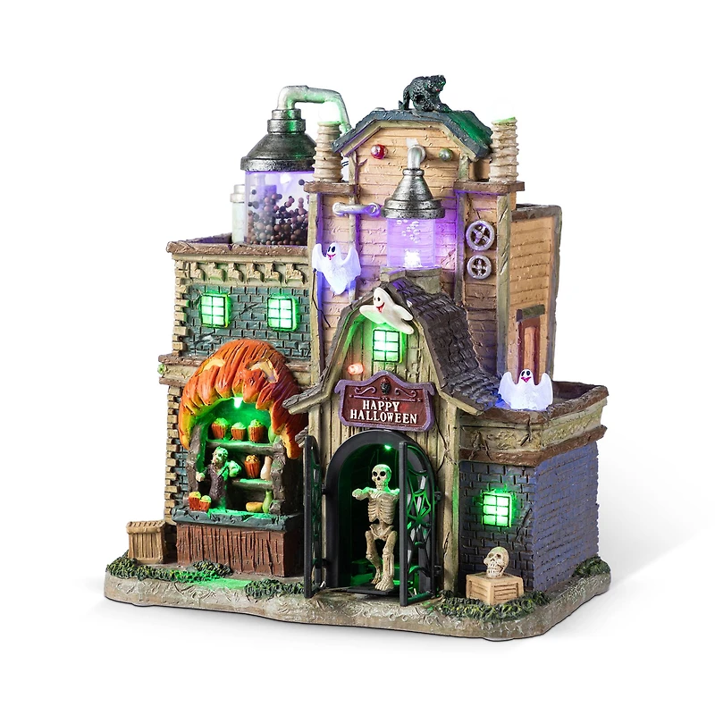 Glitzhome® 11"H Lighted Resin Halloween Haunted House Village