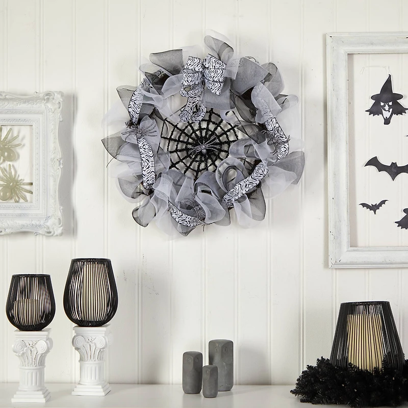 26" Halloween Spider Web Mesh Wreath