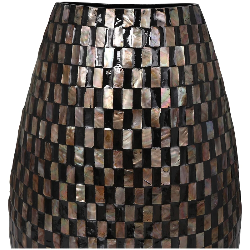 24" Black Mother of Pearl Handmade Geometric Mosaic Inspired Thin Vase