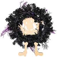24'' Unlit Purple and Black Spooky Skeleton Pine Halloween Wreath