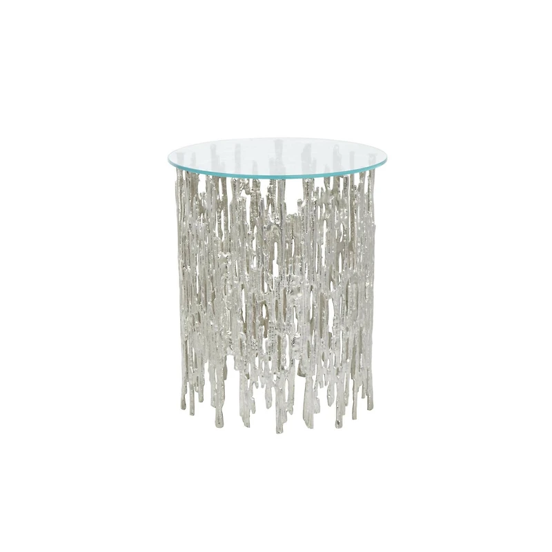 21" Silver Aluminum Accent Table with Glass Tabletop