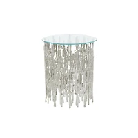 21" Silver Aluminum Accent Table with Glass Tabletop