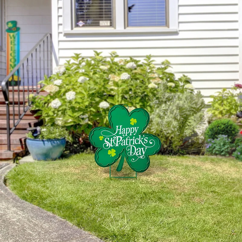 Glitzhome® 24" St. Patrick's Metal Shamrock Yard Stake