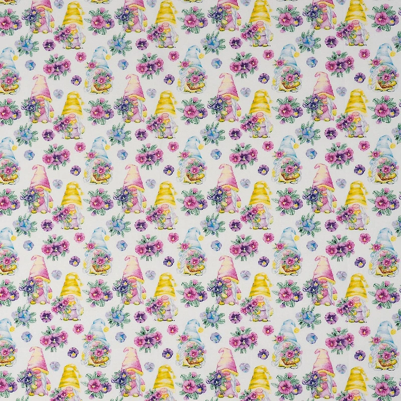 SINGER Gnomes & Morning Glory Cotton Fabric
